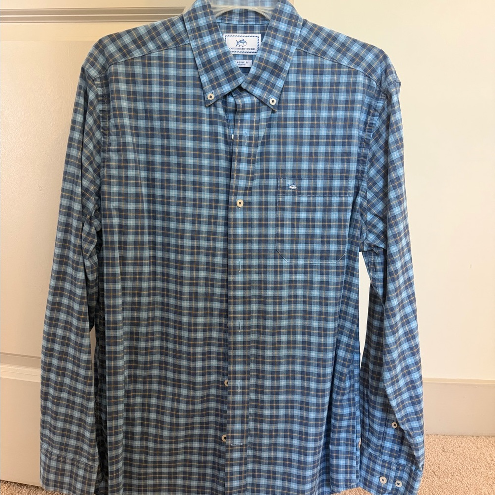 Southern Tide Navy and Light Blue Checkered Shirt